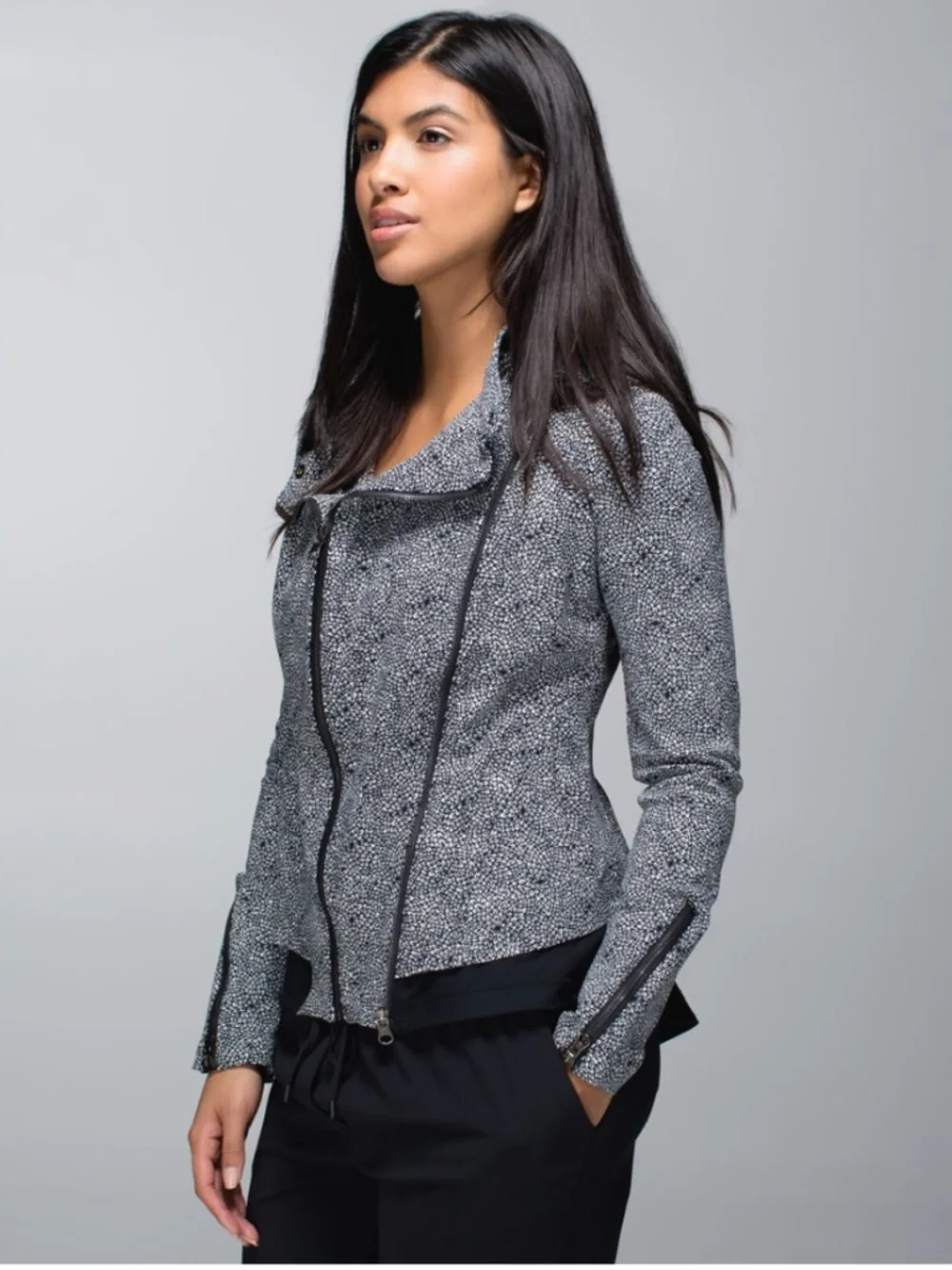 Lululemon Bust A Move Moto Jacket Plush Petal Black Ghost Peplum est. Size 10